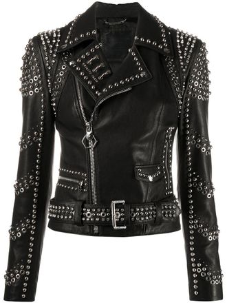 Philipp Plein pierced biker jacket - Black
