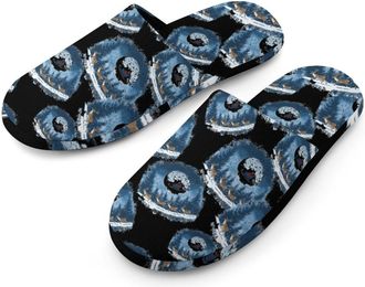 Generic Santa Christmas Moon Flannel Mens Slip-on Slippers Winter Warm House Shoes with Rubber Sole for Home Hotel