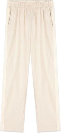 Oltre Gem&ecirc;leerde linnen broek met Broderie Anglaise-band - Dames - Straight fit broeken - Wit - L - Leer - Broeken
