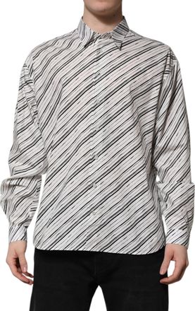 Dolce & Gabbana Mens Diagonal Striped Cotton Shirt White
