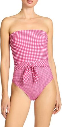 Robin Piccone Brigitte Strapless Tie Waist One-Piece Swimsuit in Dragon/fruit/cream at Nordstrom, Size 14