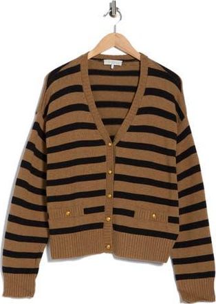 Wayf Stripe Cotton Cardigan in Mocha/Black at Nordstrom Rack, Size X-Large