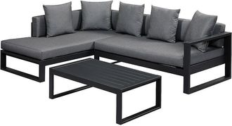 Vente-Unique Muebles de sal&oacute;n para jard&iacute;n de aluminio: un sof&aacute; rinconera y una mesa de centro - Antracita - MOLOKAI