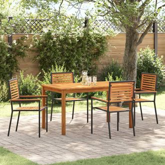 Berkfield Home 5 Piece Garden Dining Set Black Poly Rattan Acacia
