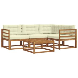 vidaXL Conjunto De Sof&aacute;s De Exterior Con Coj&iacute;n 5 Pcs Natural Y Crema Vidaxl