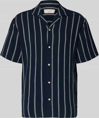 Jack & Jones Jack & Jones Regular Fit Freizeithemd mit Strukturmuster Modell COBA in Marine, Gr&ouml;&szlig;e XXL