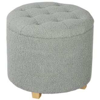 HOMCOM 45cm Round Ottoman with Storage - Lid - Cashmere Footstool - Blue | TJ Hughes Dark Grey