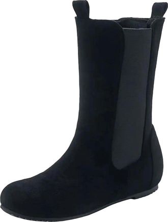 Generic Womens Comfortable Mid Calf Boots Round Toe Hidden Wedge Heel Slip On With Sewing Detail Soft Casual Daily Shoes