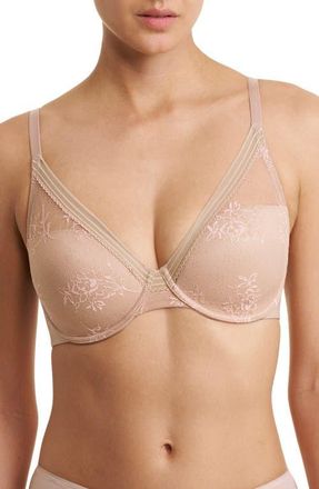 Natori Love Lace Back Smoothing Plunge T-Shirt Bra in Cafe/light Mocha at Nordstrom, Size 32Ddd