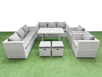 Fimous 10 Seater Garden Furniture Set with 2 Small Stools Light Grey