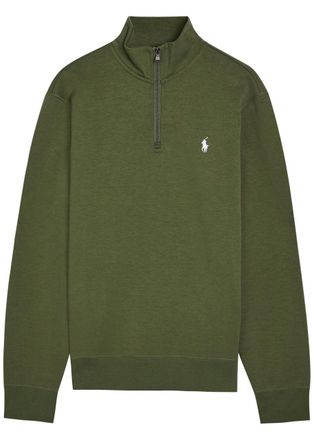 Polo Ralph Lauren Logo-embroidered Half-zip Cotton-blend Sweatshirt - Olive - XL