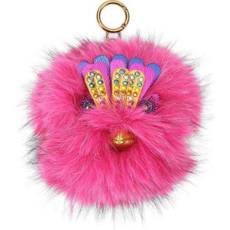Kurt Geiger Faux Fur Pompom Eagle Bag Charm in Open Pink at Nordstrom Rack
