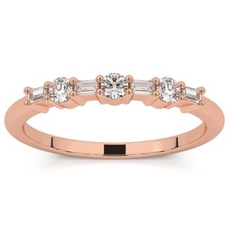 Pompeii3 1/4Ct Baguette & Round Diamond Wedding Ring Stackable Band 14k Gold Lab Grown