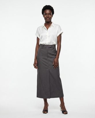 Brunello Cucinelli Womens Linen Blend Charcoal Maxi Pencil Skirt Nwt, Size 36