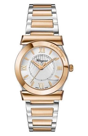 Ferragamo Womens Two-Tone Swiss Quartz Bracelet Watch, 32mm in Rose Gold at Nordstrom Rack