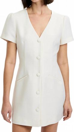 French Connection Structured Taffeta V Neck Short Sleeve Mini Dress In Parchment