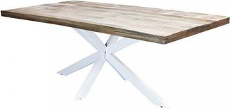 No Brand Tavolo rettangolare con piano in legno e struttura in metallo bianco 200x100xH77 cm Corey