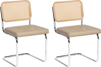 Beliani Conjunto De 2 Sillas De Comedor Tapizado De Piel Sint&eacute;tica Con Capiton&eacute; Gris Pardo Ethete