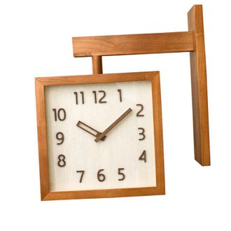 OEM Reloj De Pared Cuadrado Silencioso De Doble Cara Con Espejo De Madera Para Sal&oacute;n Y Rinc&oacute;n, 230 X 230 X 345 Mm