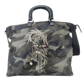 Prada Pre-owned Handbags, male, Gray, Size: ONE SIZE Pre-owned Nylon Leather Tote Bag