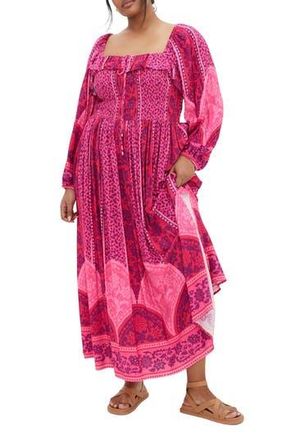 City Chic Estelle Print Long Sleeve Maxi Dress in Field Of Dreams at Nordstrom Rack, Size 14W