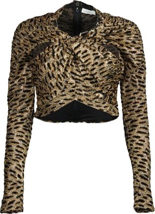 Paco Rabanne Luipaardprint Top Lente-Zomer 2025 - Dames - Longsleeves - Bruin - XS - Polyester - Tops