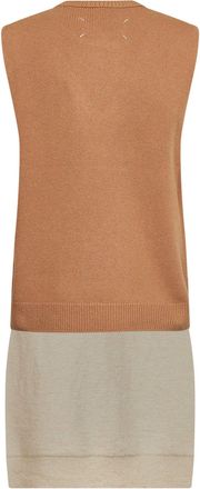 Maison Margiela Womens Long Knit Vest Brown Virgin Wool Knitwear Sweater