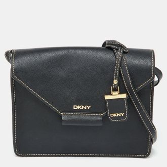 DKNY Dkny Black Leather Envelope Flap Shoulder Bag