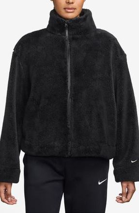 Nike Essential Faux Shearling Zip-Up Jacket in Black/Sail at Nordstrom Rack, Size X-Large