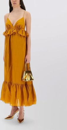 Zimmermann silk ruffled plunging v-neck maxi dress