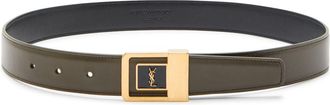 Saint Laurent Logo-plaque Leather Belt - Green - 95 (UK 16 / Xxl)