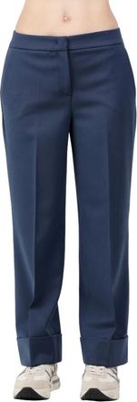 Via Masini 80 Pantalon van bi-stretch gabardine met wijde pijpen en omslag - Dames - Straight fit broeken - Blauw - M - Broeken