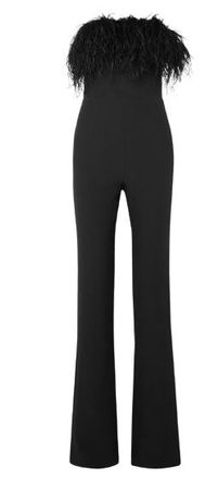 SAFiYAA Black Myrine Feather-trimmed Jumpsuit Size XS