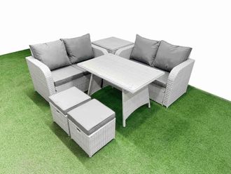 Fimous 6 Seater Outdoor Love Sofa Set Rattan Garden Furniture Sets in Light Grey