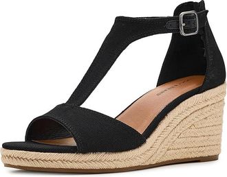 Lucky Brand Cyleste T-Strap Wedge Sandals Womens Wedge Shoes Black : 6.5 M