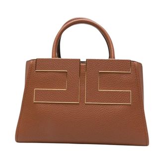 Elisabetta Franchi Tassen, Dames, Bruin, ONE Size, Polyester, Textured Leather Top Handle Bag