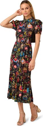 Adrianna Papell Womens Printed Midi Dress - Black - Size 8 UK