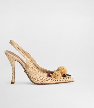 Dolce & Gabbana Rafia Crochet Slingback With Stones - Woman Pumps And Slingback Multicolor 37.5