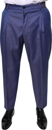 Dolce & Gabbana Blue Wool Tapered Formal Dress Mens Pants