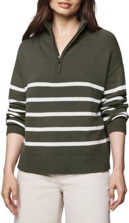 Splendid Georgie Stripe Oversize Quarter Zip Sweater in Grn Sprce/p Oak at Nordstrom Rack, Size X-Large