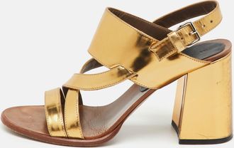 Marni Metallic Gold Leather Open Toe Block Heel Sandals