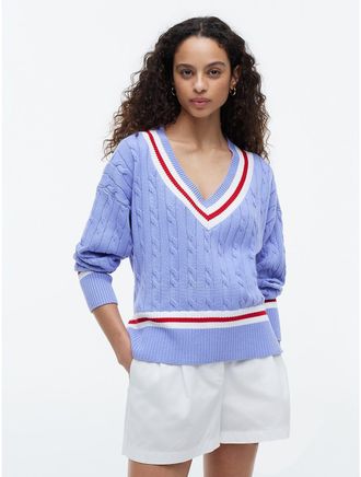 Tommy Hilfiger Womens Cable Knit Cricket Sweater - Purple - XXL