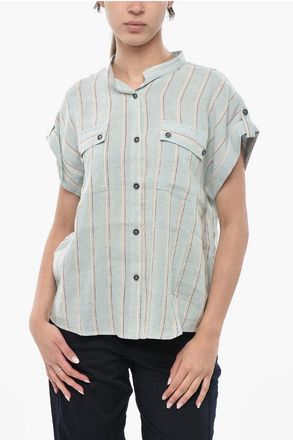 Woolrich Linen-Blend Striped Short-Sleeve Shirt size Xs