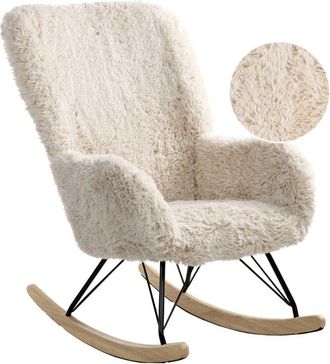 Beliani Mecedora Moderna Tapizada De Piel Sint&eacute;tica Con Patas De Madera Sala De Estar Habitaci&oacute;n Infantil Beige Claro Akra