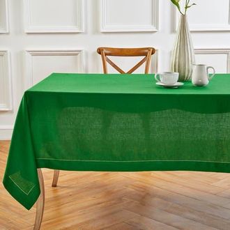 Solino Home Linen Tablecloth for Dining Table, Holiday and Everyday Table Decor - Classic Hemstitch in Garden Green at Nordstrom, Size X-Large