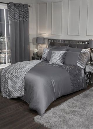 TJ Hughes Glamour - Quilted Sequin Velvet Bedspread Set in Silver - TJ Hughes