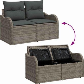 vidaXL Garden Sofa Set with Storage 9 pcs Grey Poly rattan vidaXL
