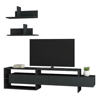 Dmora Estanter&iacute;a Huko, Mueble De Sal&oacute;n 6 Estantes, 2 Cajones, Apertura Corredera, Negro Antracita
