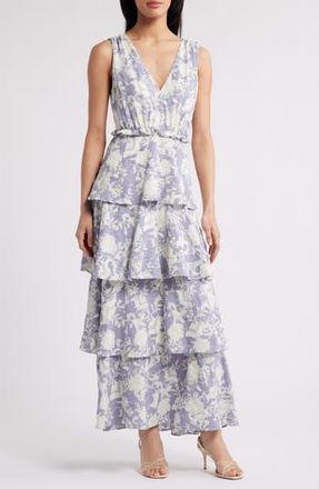 Chelsea28 Floral Tiered Maxi Dress in Blue- Ivory Bloomtastic at Nordstrom Rack, Size Xx-Small