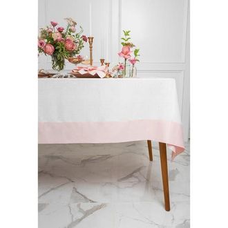 Solino Home Linen Tablecloth for Dining Table, Holiday and Everyday Table Decor - Contempo in Blush Pink And White at Nordstrom, Size X-Small